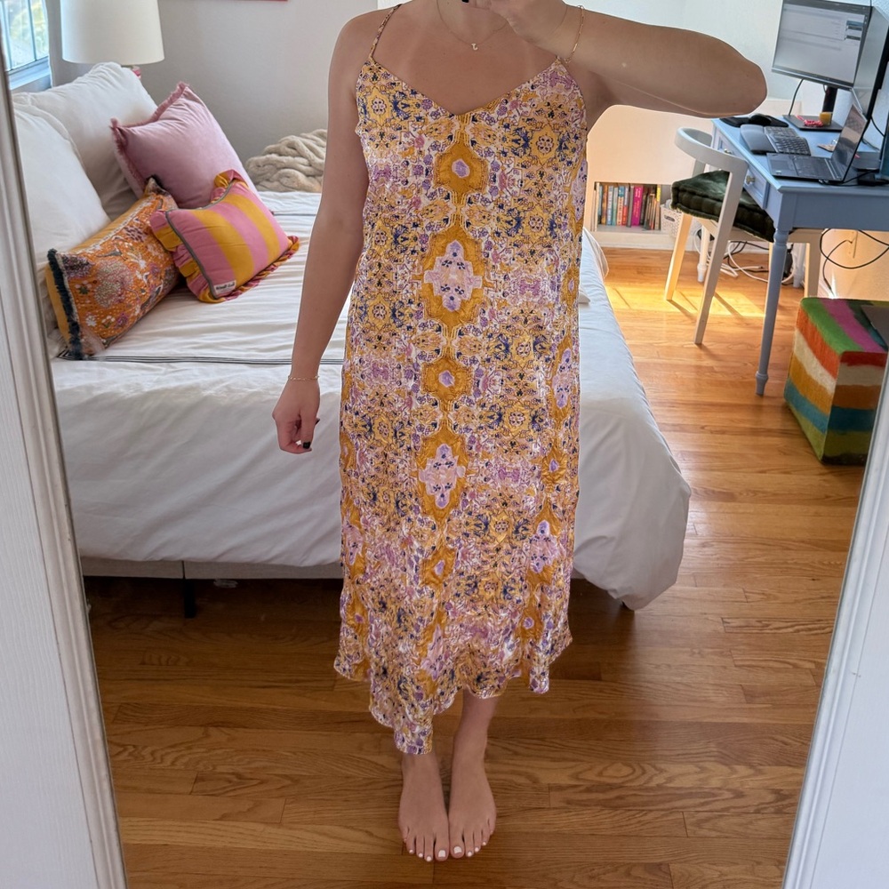 Anthropologie Orange and Yellow Spaghetti Strap Sundress